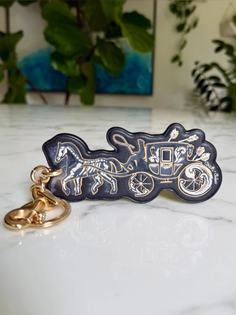 COACH CHELSEA CHAMPLAIN TATTOO HORSE & CARRIAGE LEATHER BAG CHARM KEY RING 75522